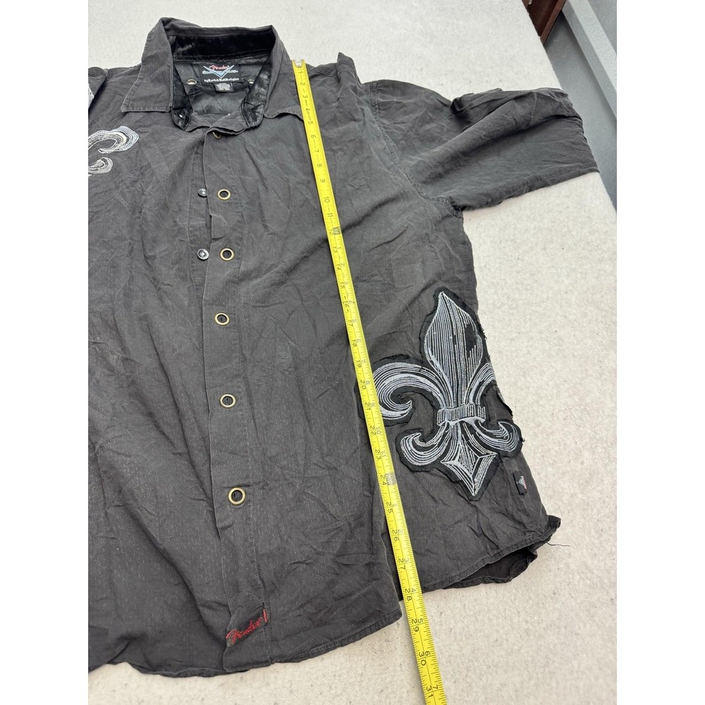 Fender Shirt Mens 2XL Gray Fleur De Lis Embroidered Long Sleeve Button Up Casual - Picture 3 of 6